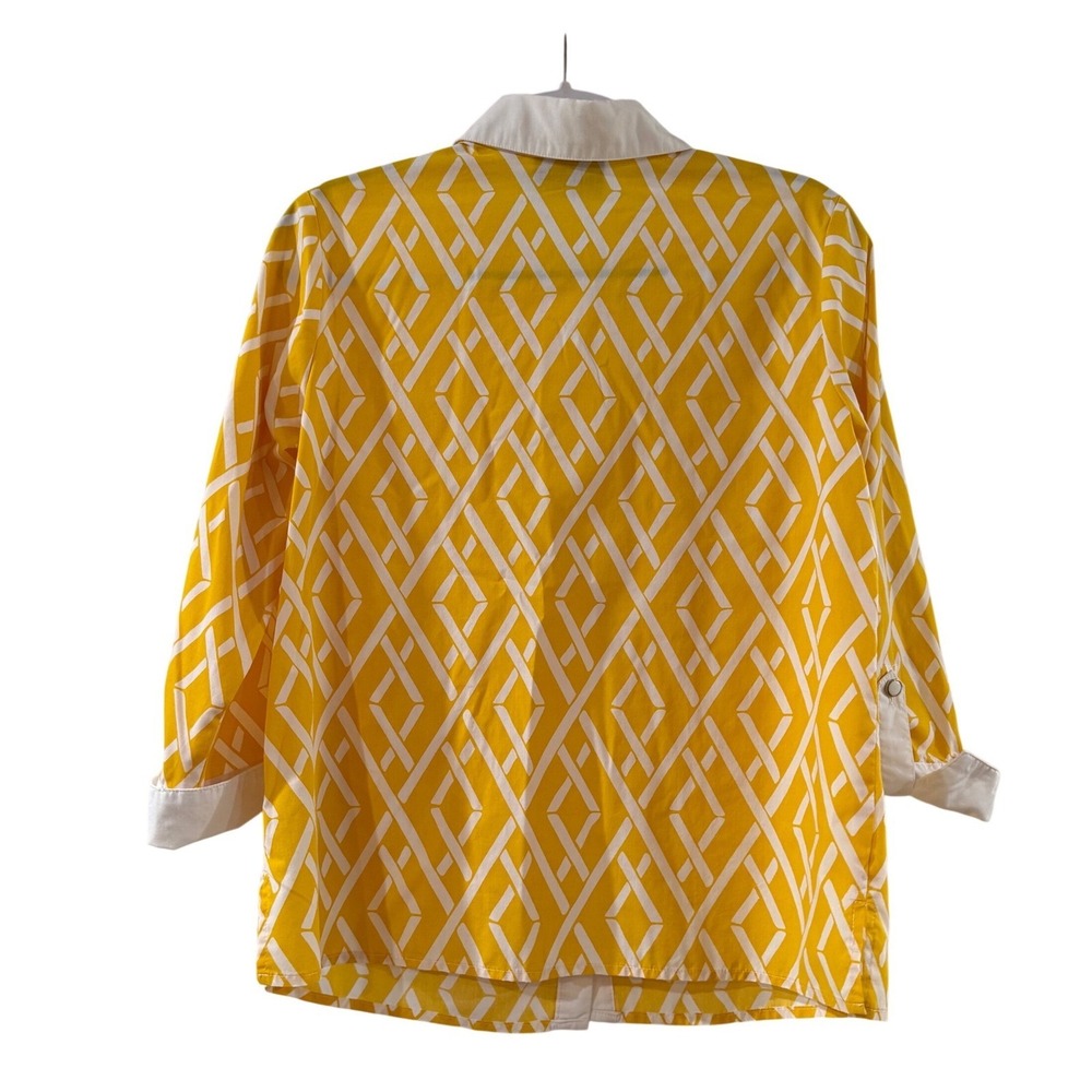 Bob Mackie Wearable Art Womens Small Yellow White Geometric Button Down Shirt - Picture 2 of 11